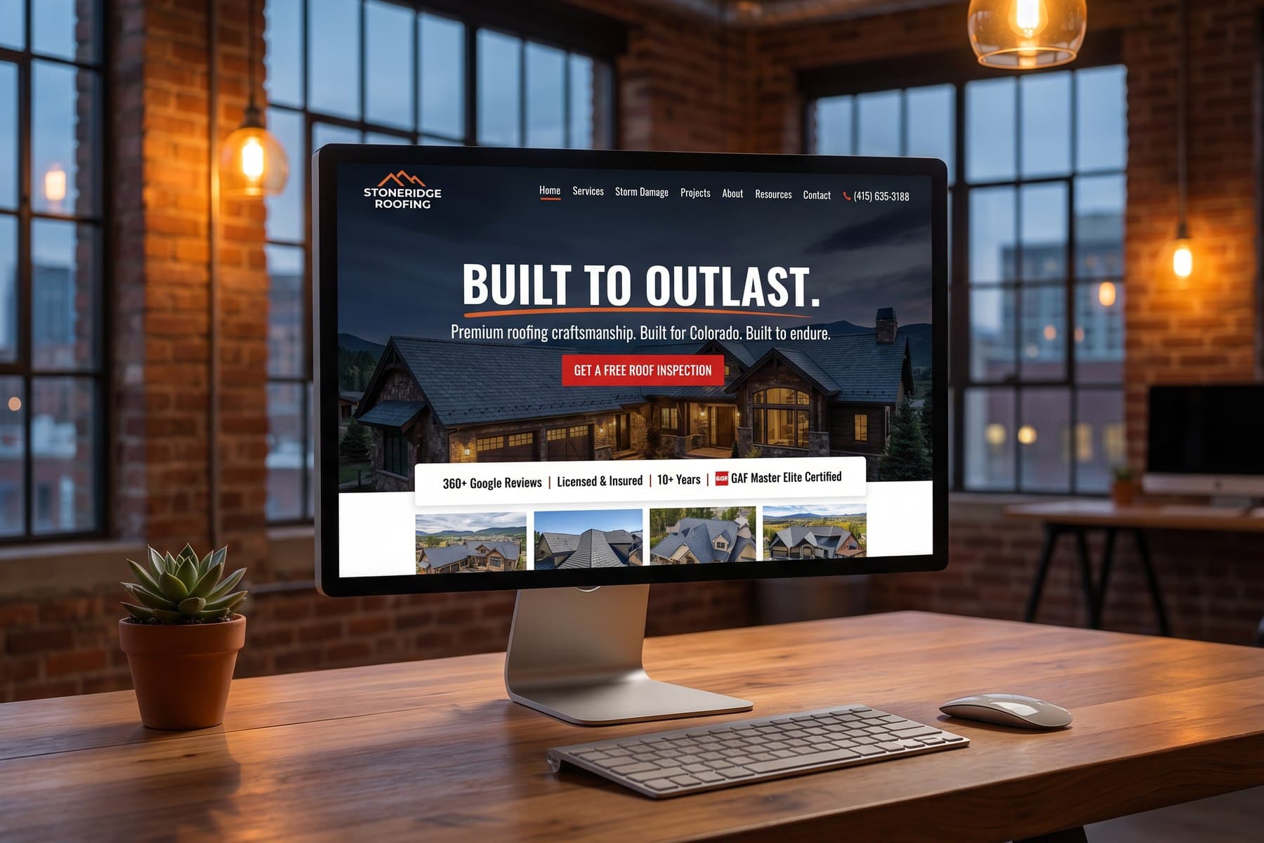 Web designer's workspace with website design on monitor