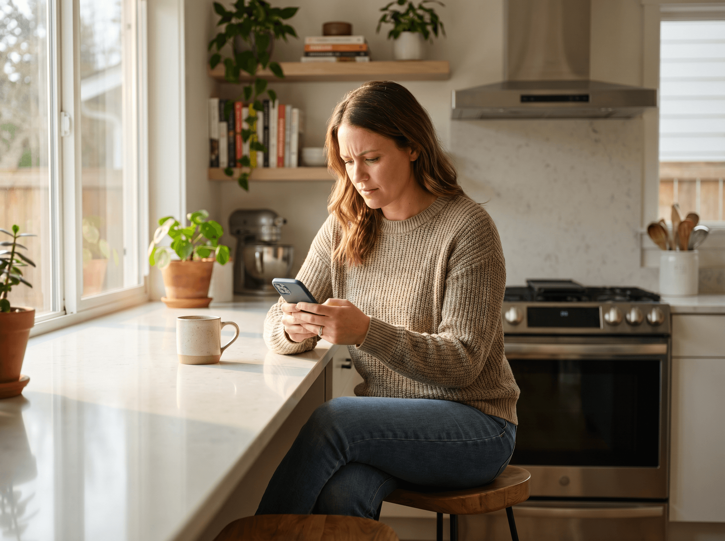 Homeowner searching for a contractor on her phone